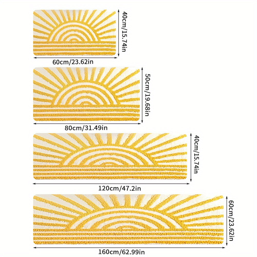 1pc Golden Sunburst Non Slip Door Mat   Soft Polyester with Suede Backing  Machine Washable Vibrant Rectangular Mat for Entryway  Bathroom  Kitchen  Laundry Room   Modern Home Decor & Mother’s Day Gift  Bathroom Rugs  Decorative Floor Covering