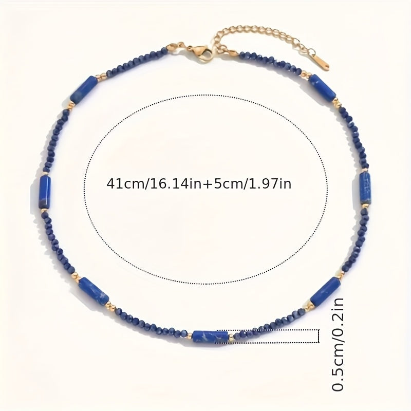 Women's Minimalist Blue Natural Stone Handmade Beaded Necklace