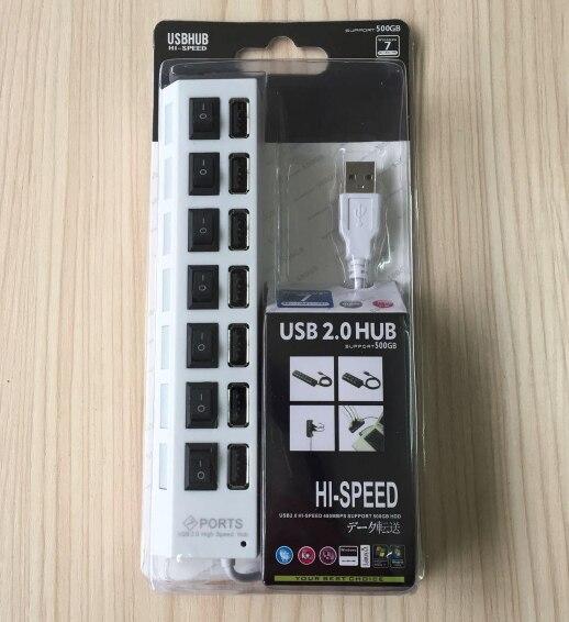 7-Ports LED USB Hub Splitter On/off Switch Adapter