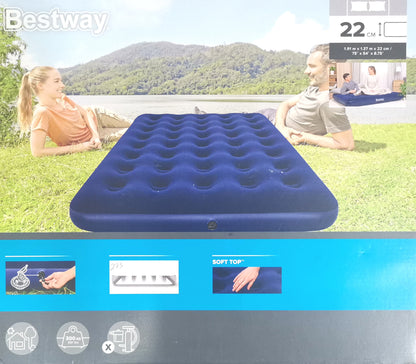 Queen Flocked Blow up Inflatable Airbed Camping Mattress 1.91m x 1.37m x 22cm