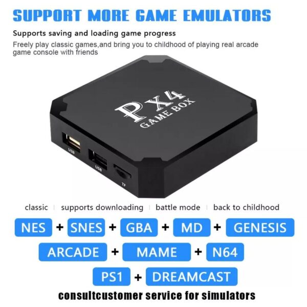 PX4 Retro Game Console 3000+ Games Wireless Dual Joystick Support HD/AV Out with 32gb Micro SD Card