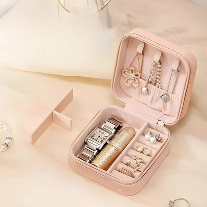 1 Piece Faux Leather Jewelry Storage Box, Portable Travel Jewelry Box with Compartments for Rings, Necklaces, Earrings, Bracelets - Unfinished, Freestanding Style Storage Solution for Bedroom, Dressing Table, Drawer Organization