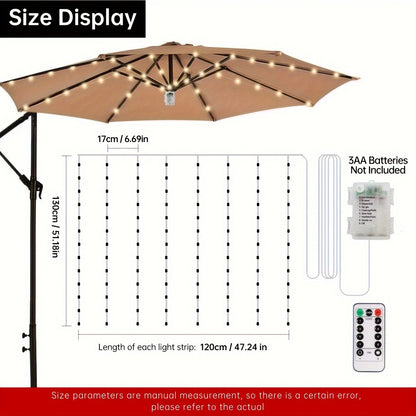 1pcs Garden Umbrella Light with Remote Control, 8 Modes Waterproof LED Outdoor Umbrella Light Battery Powered for Decoration Outdoor Party, Wedding, Festival (Remote Control with Button Battery, Battery Box Not Included)