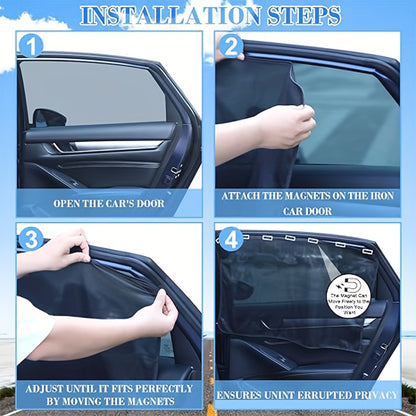4-Piece Magnetic Car Sun Visor Set - Thick Mesh Side Window Visors, Heat Insulation, UV Protection, Fits Most Vehicles