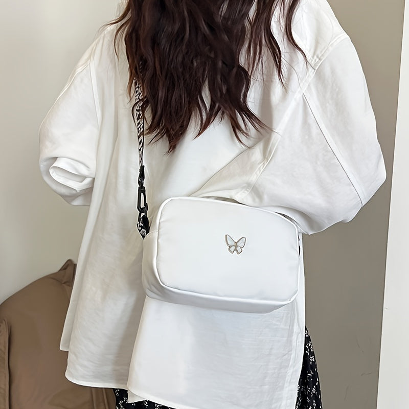 Women's Solid Nylon Shoulder Bag, Lightweight Crossbody Bag with Adjustable Strap and Tassels, Casual Everyday Crossbody Bag with Polyester Lining, Zipper Solid Pattern Fashion Accessories