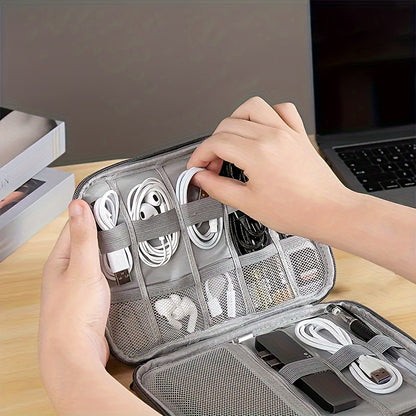 Compact Travel Cable Organizer - Multi-Pocket Electronics Organizer for Chargers, Cables and Accessories, Durable Fabric, Black - Perfect for On-the-Go Cable Management