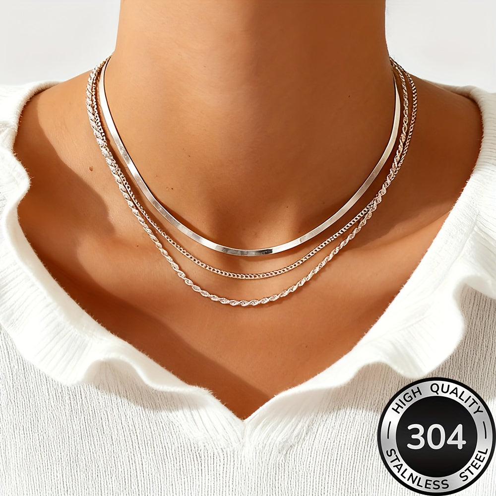 AIVEO Women's Stainless Steel KC Golden Plated Interlocking Layered Necklace   Multi Layered Stackable Chains  Anti Tarnish Durable Jewelry for Daily Wear & Parties  Elegant Gift for Christmas  Birthdays  (European Style Golden Jewelry