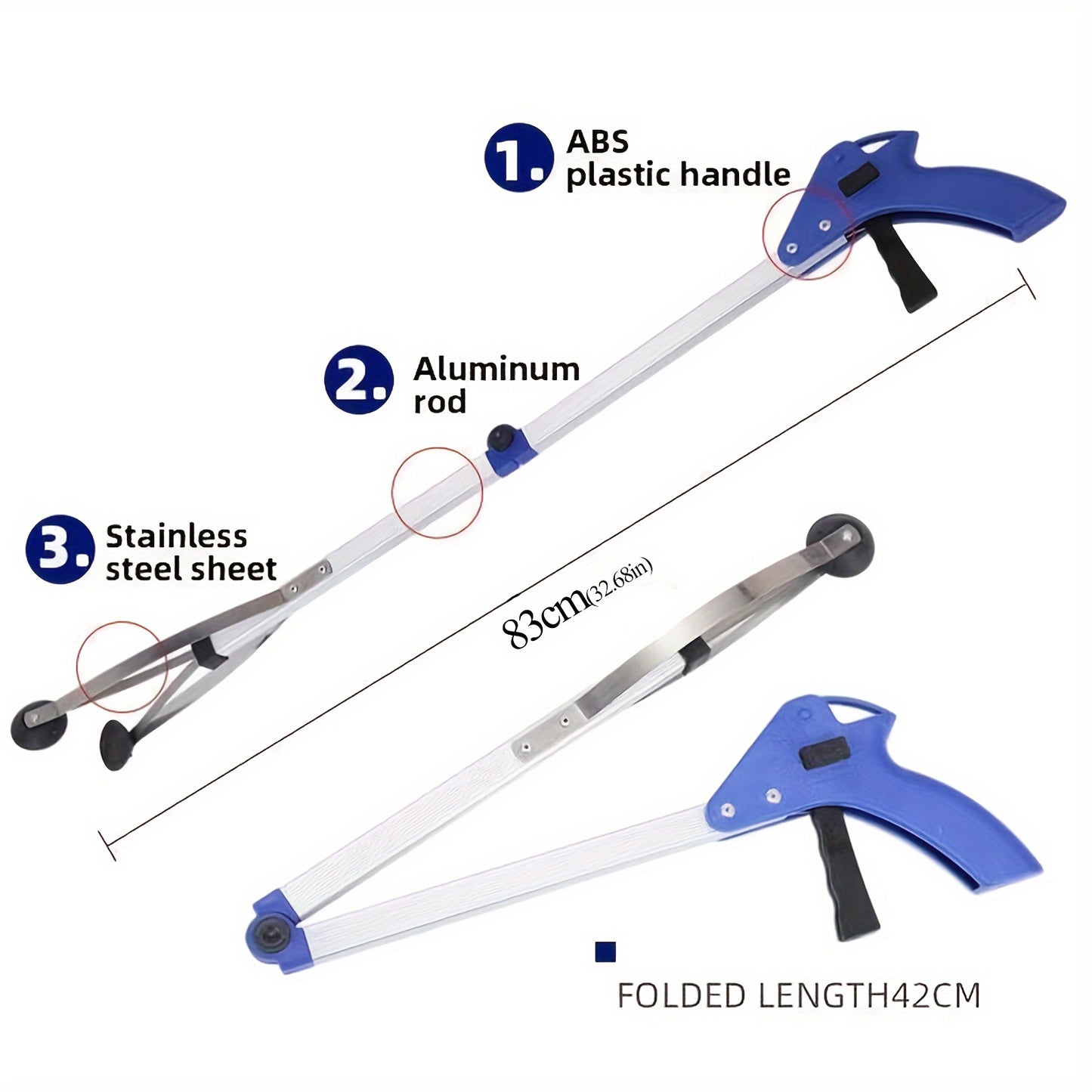 1pc, Long-Reach Folding Trash Grabber - Lightweight Alloy Camping & Hiking Tool for Easy Waste Pickup - Compact, Portable, and Space-Saving Design