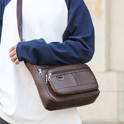 Fashion Men's Chest Bag - Casual Faux Leather Crossbody Bag with Adjustable Shoulder Strap, Large Capacity, Suitable for Daily Commuting and Outdoor Activities