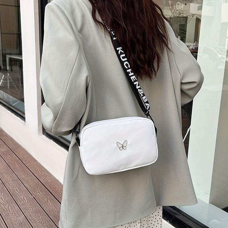 Women's Solid Nylon Shoulder Bag, Lightweight Crossbody Bag with Adjustable Strap and Tassels, Casual Everyday Crossbody Bag with Polyester Lining, Zipper Solid Pattern Fashion Accessories