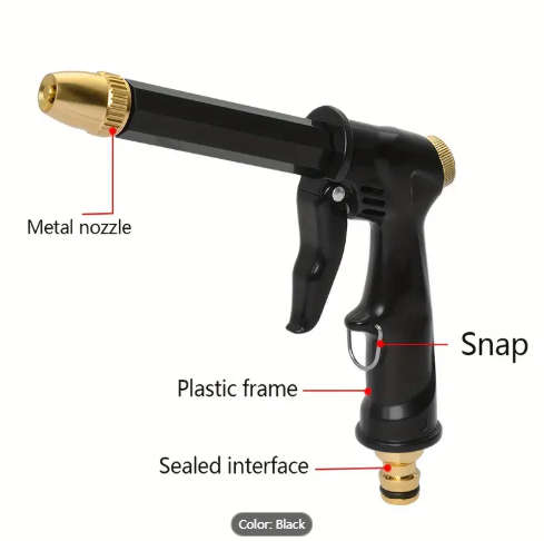 1pc High-Pressure Hose Nozzle Sprayer with Adjustable Metal Nozzle & Ergonomic Trigger