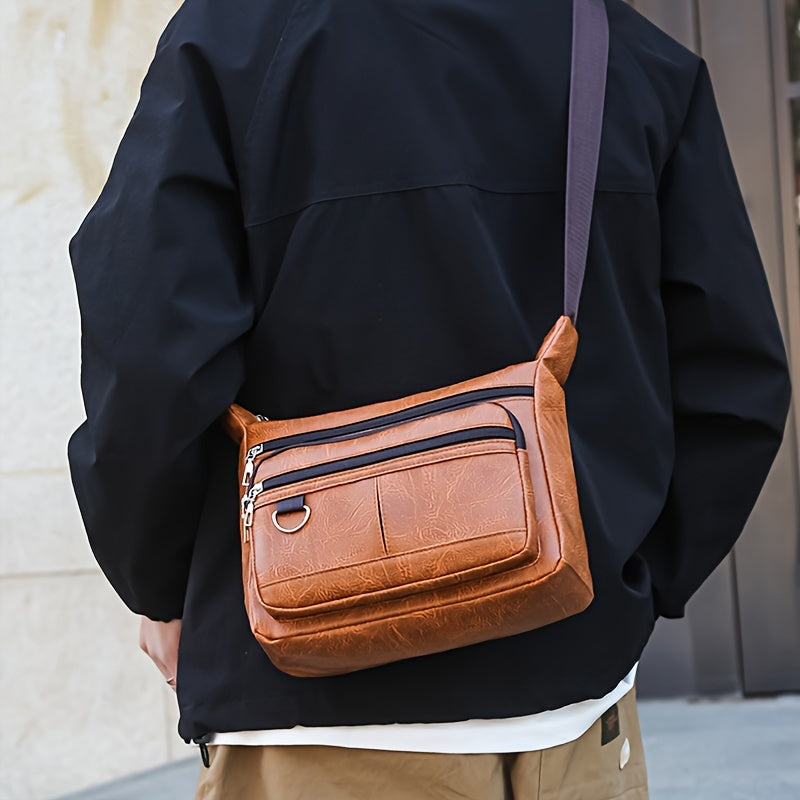 Fashion Men's Chest Bag - Casual Faux Leather Crossbody Bag with Adjustable Shoulder Strap, Large Capacity, Suitable for Daily Commuting and Outdoor Activities