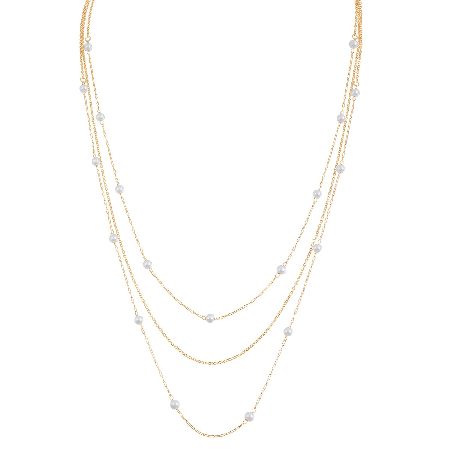 A Stylish And Elegant Three Layer Faux Pearl Long Necklace for Autumn And Winter  Featuring a Geometric Trendy Design  Suitable for Women to Wear on a Daily Basis  for Commuting  Parties  Dates  Music Festivals  And More.