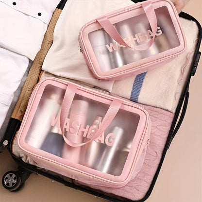 Chic PU waterproof cosmetic bag - large capacity, dry and wet separation, portable cosmetic storage bag, double layer storage