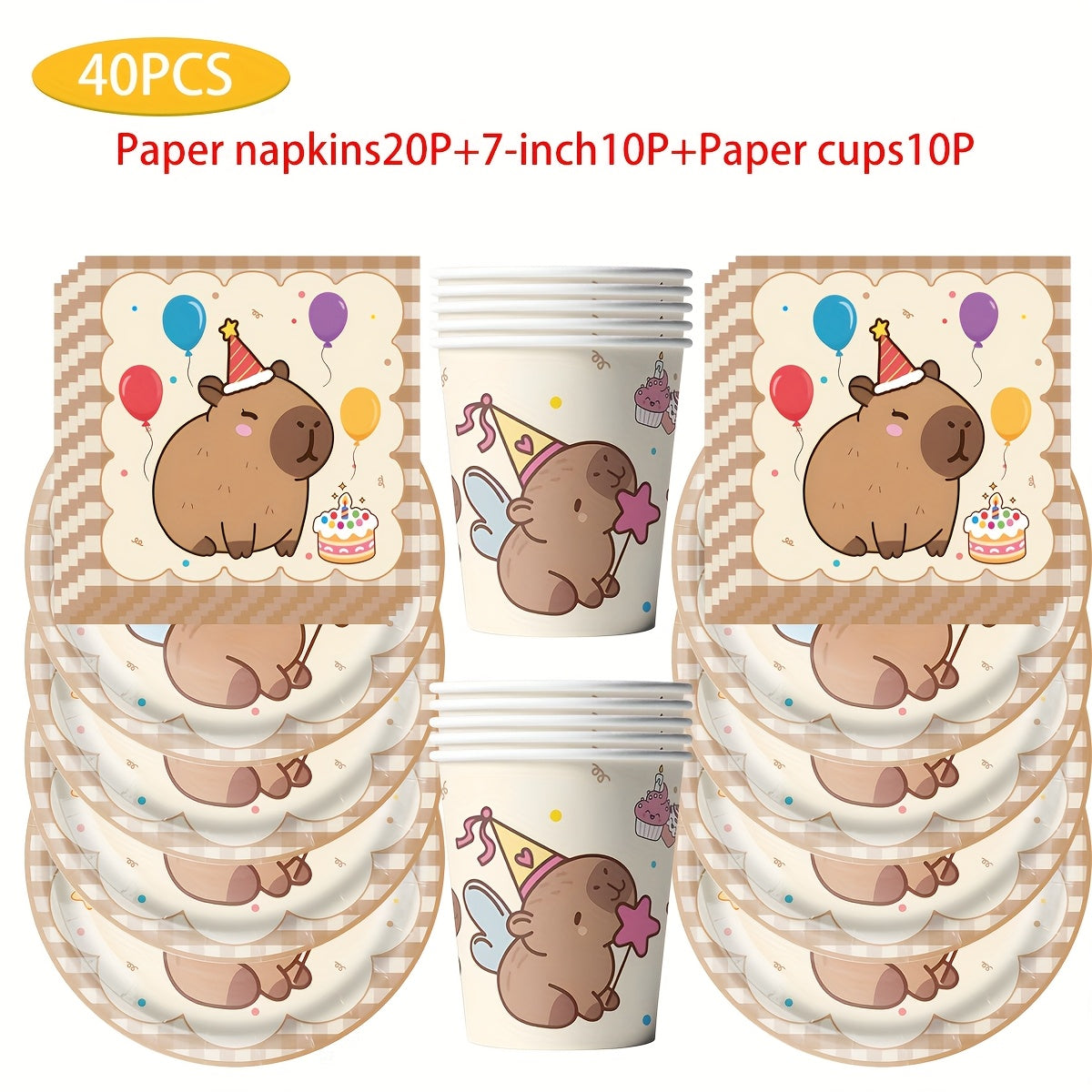 40/41/51/60pcs Capybara Party Supplies Set Disposable Tableware  Paper Plates  Napkins  Cups  Tablecloth  Forks for Birthday Celebrations for Halloween  Christmas Event & Party Supplies Halloween&Christmas