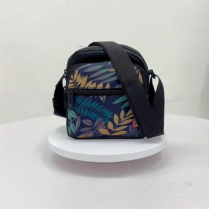 Women's Nylon Tropical Print Crossbody Bag Casual Mini Shoulder Bag with Zipper