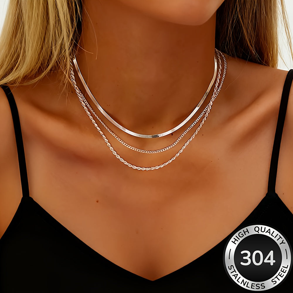 AIVEO Women's Stainless Steel KC Golden Plated Interlocking Layered Necklace   Multi Layered Stackable Chains  Anti Tarnish Durable Jewelry for Daily Wear & Parties  Elegant Gift for Christmas  Birthdays  (European Style Golden Jewelry