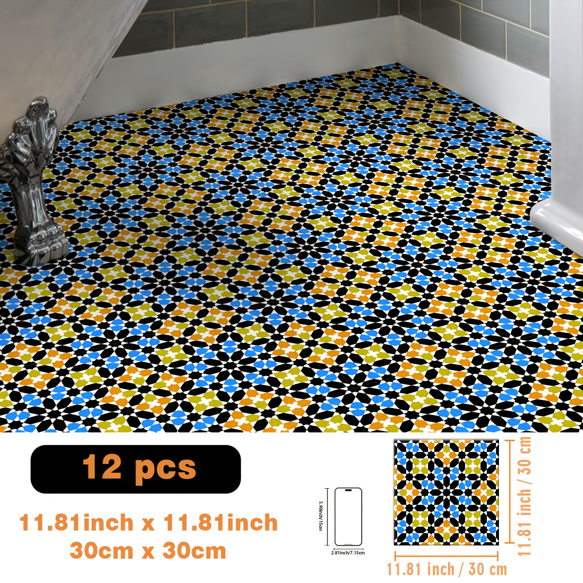 12/36pcs Retro Arabian Style  Mosaic Pattern Self Adhesive Vinyl Floor Tiles  Removable and Easy to Install  Suitable for Cabinets  Living Room  Bedroom  Balcony  Entryway  etc.  Size: 19.99/30.0cm  Flooring Self Adhesive Tile  Flooring Tile Self Adhesive