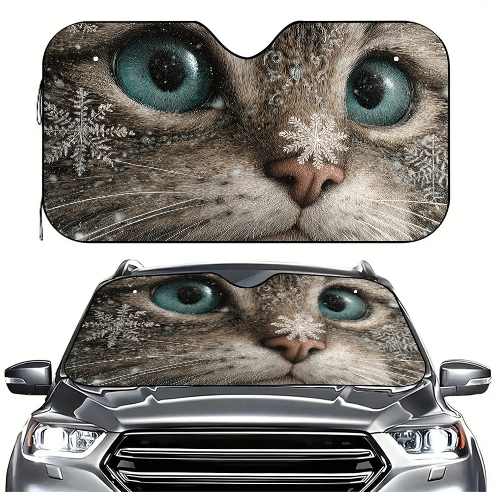 1pc Winter Owl Windshield Sunshade   UV Blocking & Heat Reflective Car Window Shade with Snowy Owl Eyes Design  Foldable Sunshade for SUVs  Trucks  Cars   Fit Windshield Cover  Durable Polyester Sunshade for Cold Weather Driving  Vehicle Sun Protection  E