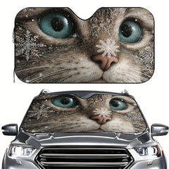 1pc Winter Owl Windshield Sunshade   UV Blocking & Heat Reflective Car Window Shade with Snowy Owl Eyes Design  Foldable Sunshade for SUVs  Trucks  Cars   Fit Windshield Cover  Durable Polyester Sunshade for Cold Weather Driving  Vehicle Sun Protection  E