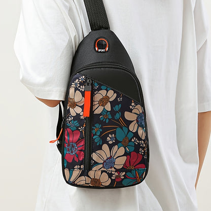 Ethnic style casual chest bag, nylon lightweight bag, portable trendy versatile shoulder bag