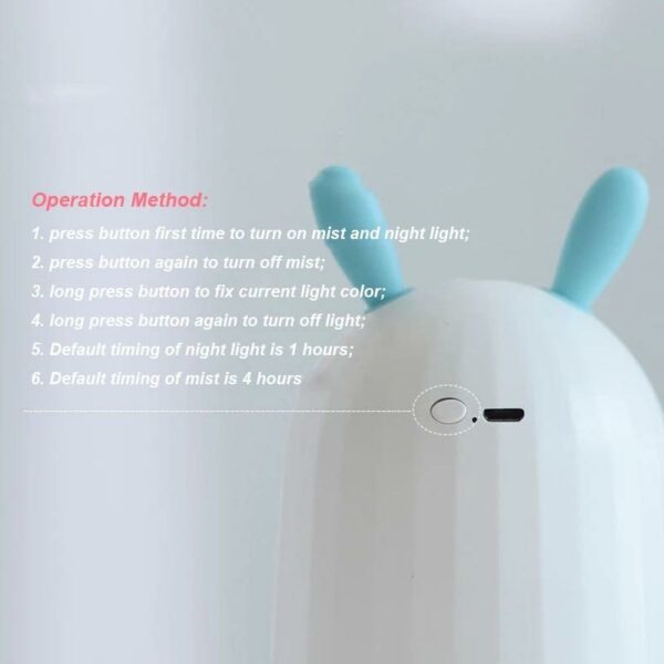 220ML Air Humidifier Cute Rabbit USB Aroma Diffuser Air Purifier Mist Maker With Led Night Lights