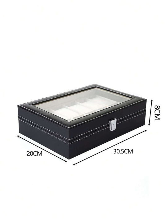 1pc Black  Leather Watch Box
