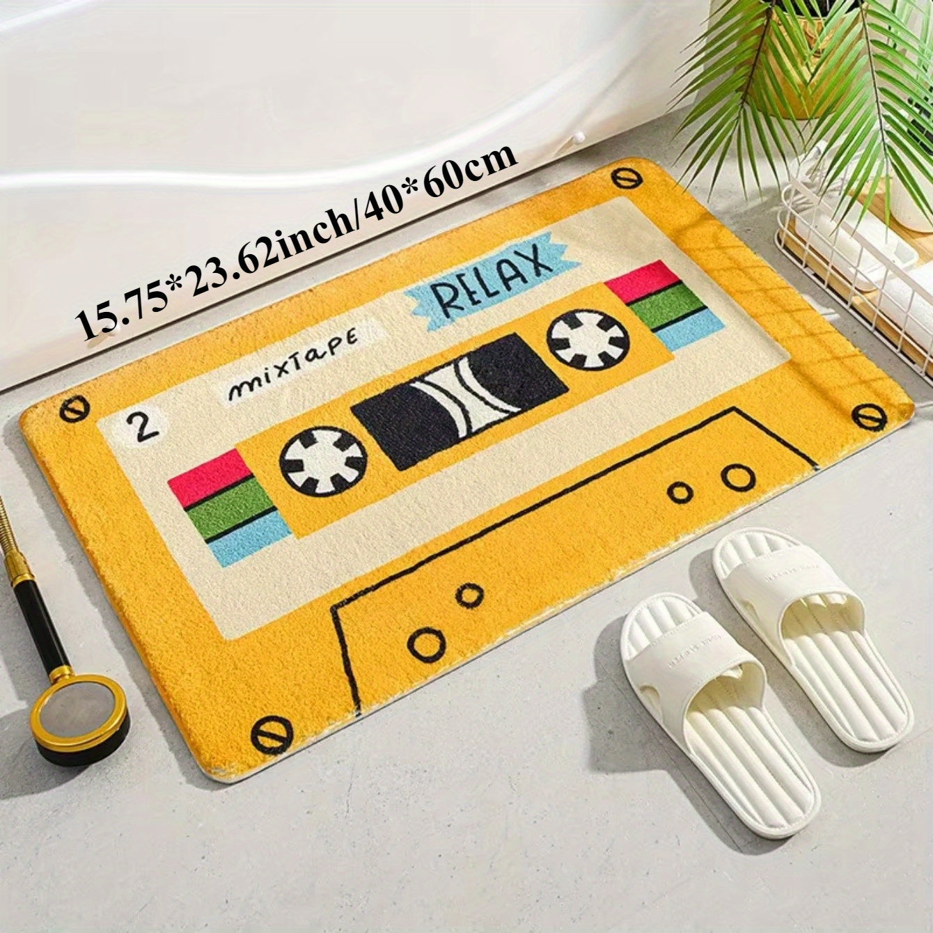 Retro Cassette Tape Doormat Non Slip Yellow Bathroom