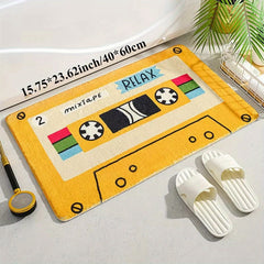 Retro Cassette Tape Doormat Non Slip Yellow Bathroom