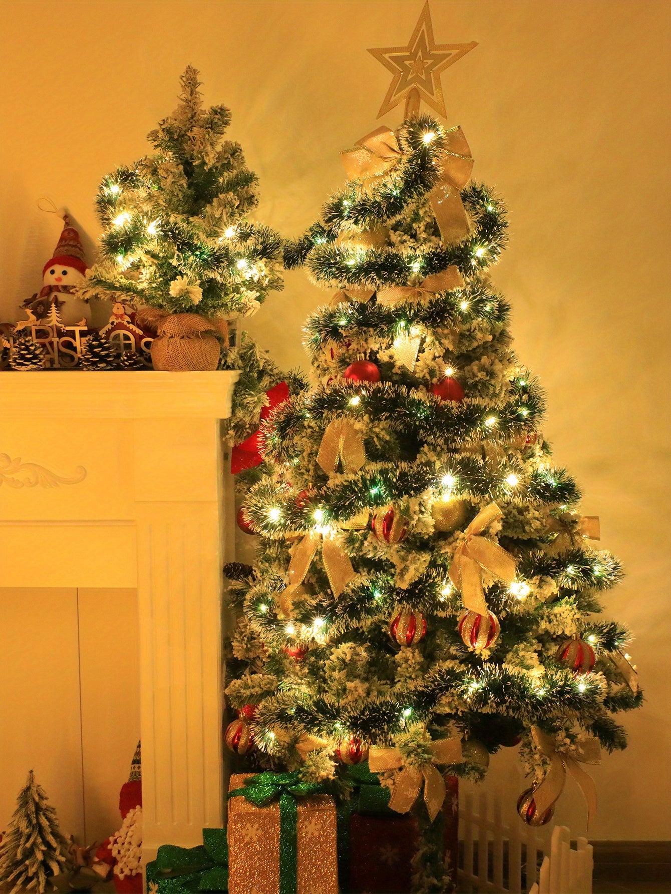 1 Set of 30 LED Battery Operated Christmas Green Metallic Twist Tinsel Garland for Classic Home  Party  Bedroom  Indoor Decorations   Classic Style Hanging Greenery (Batteries Not Included)