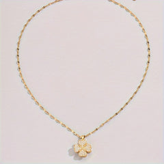 1pc Stainless Steel Four Leaf Clover Necklace with Accents   Bohemian Style Golden Tone Chain  Unisex Jewelry for Men & Women  Casual Attire & Holiday Gifts (Christmas  Halloween)