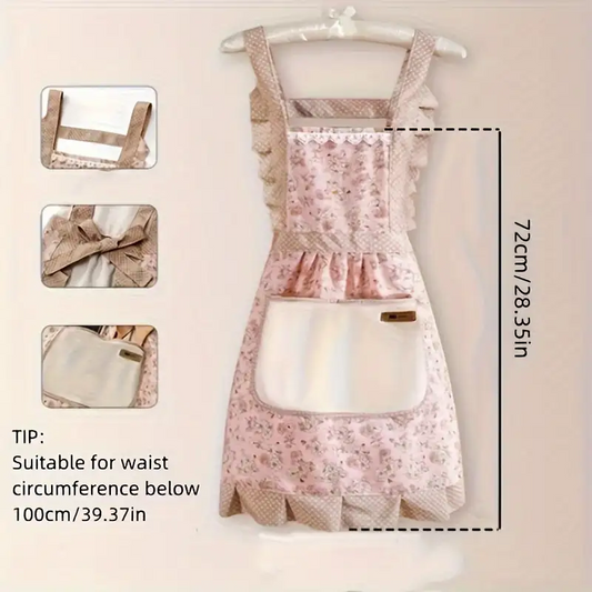 1Pcs Floral Lace Princess Apron with Hand Pockets