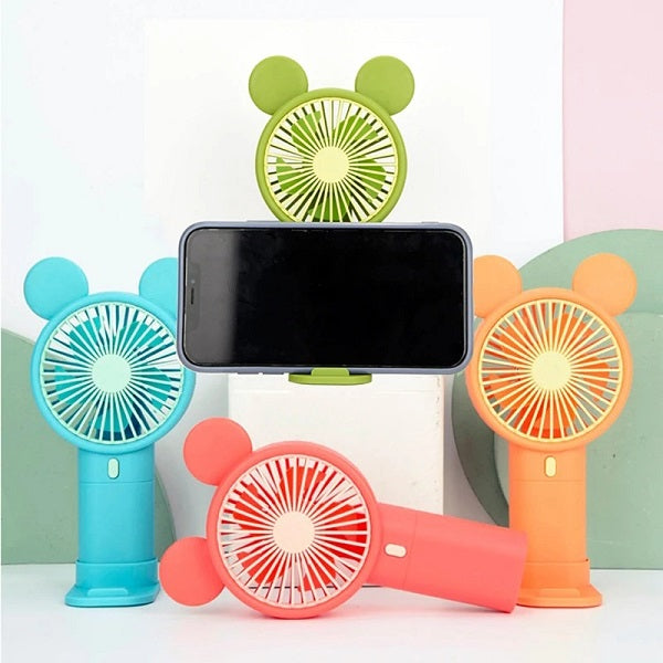 933-131D Mini Rechargeable Cartoon Fan With Phone Holder Base