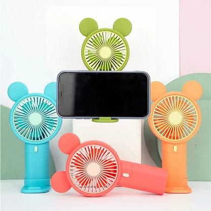 933-131D Mini Rechargeable Cartoon Fan With Phone Holder Base