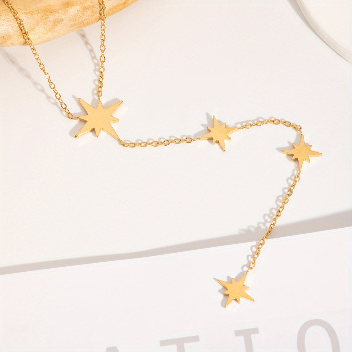 Fashionable New Eight Pointed Star Pendant Long Necklace  Women'S Waterproof Stainless Steel Necklace.