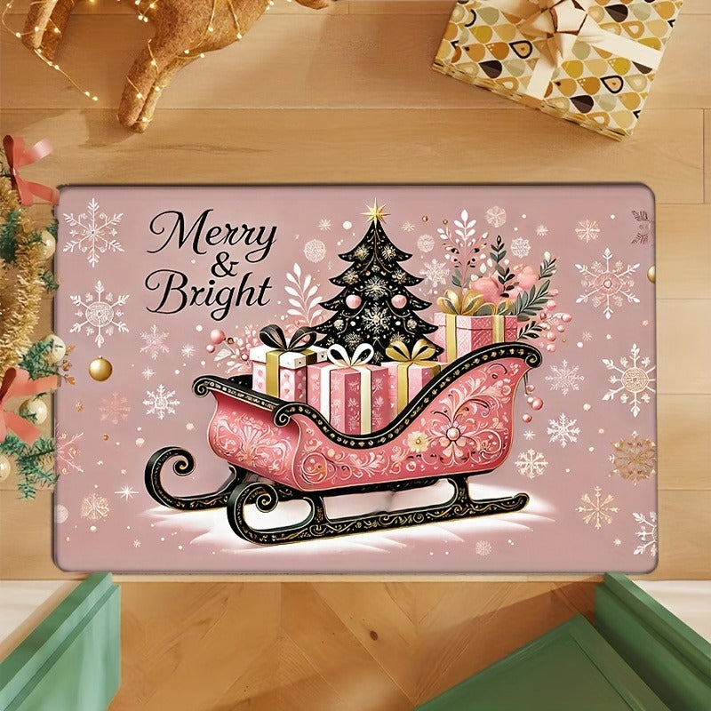 1Pc Christmas Pink Sleigh Doormat Merry & Bright Living