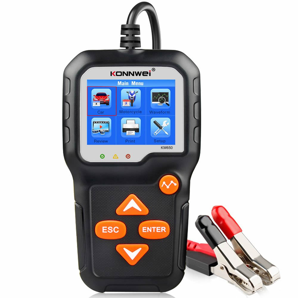 KONNWEI KW650 Car Motorcycle BatteryTester 12V 6V Battery System Analyzer 2000CCA Charging Cranking Test Tools for the Car