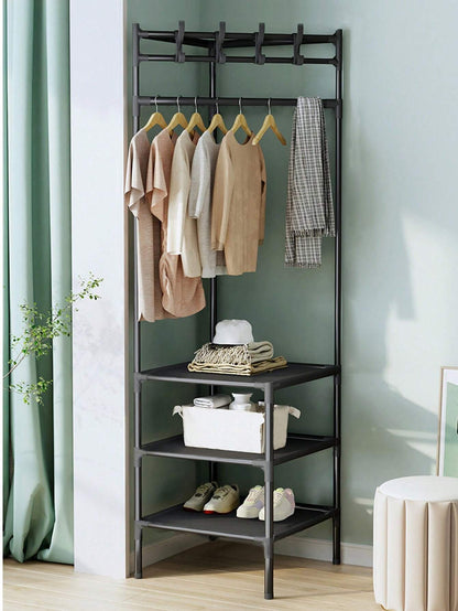 Coat Rack with Shelf Vintage Corner Hall Tree with 2 Shelves Entrance Coat Hanger with 1 Cross Bar Entryway Shelf for Storage Shoes
