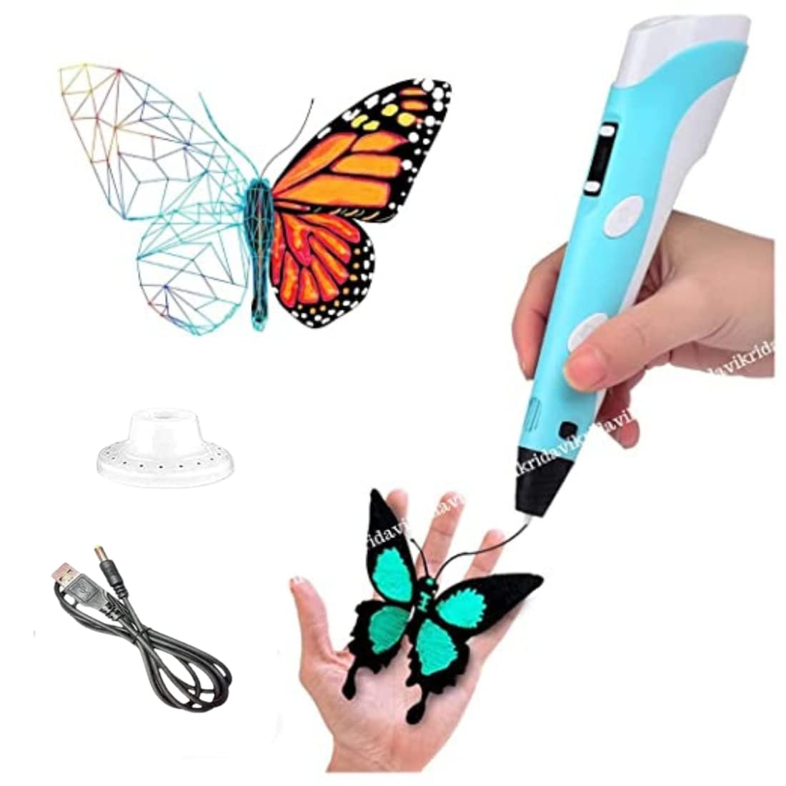 Combo Set Of 3D Pen, Lcd Display With 10 Pcs 5 Metre +3 Pcs 5 Metre Different Color Of Pla Filament Refills (1.75 Mm), Creative Modelling, Arts & Craft Kit - Multicolor, Kids