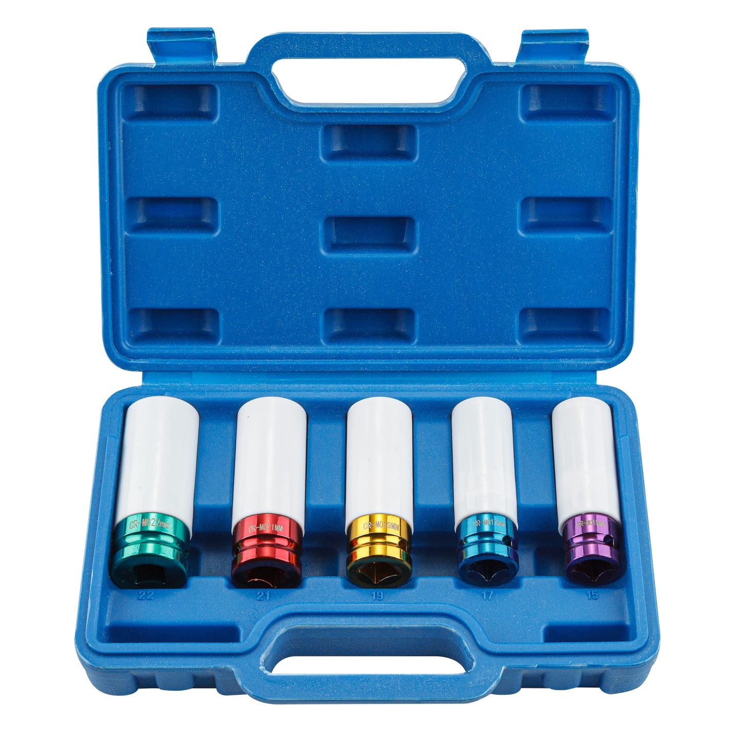 CARTMAN 5 Piece Set 1/2 Inch Drive Deep Impact Socket, Non-Marring Impact Lug Nut Socket with Protective Sleeves, CR-MO