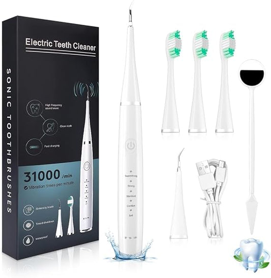 Remover for Teeth, Electric Tooth Cleaner Tartar Remover Tool with 5 Modes, 3 Replaceable Popular Toothbrush Heads, Rechargeable Teeth Cleaning Kit