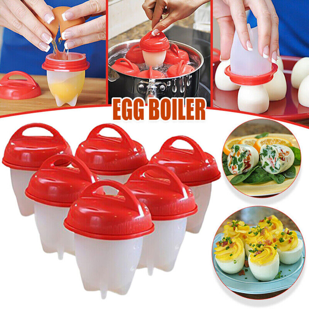6PCS Silicone Hard Boiled Egg Boiler Cooker Cup Maker Poacher Steamer Non Stick