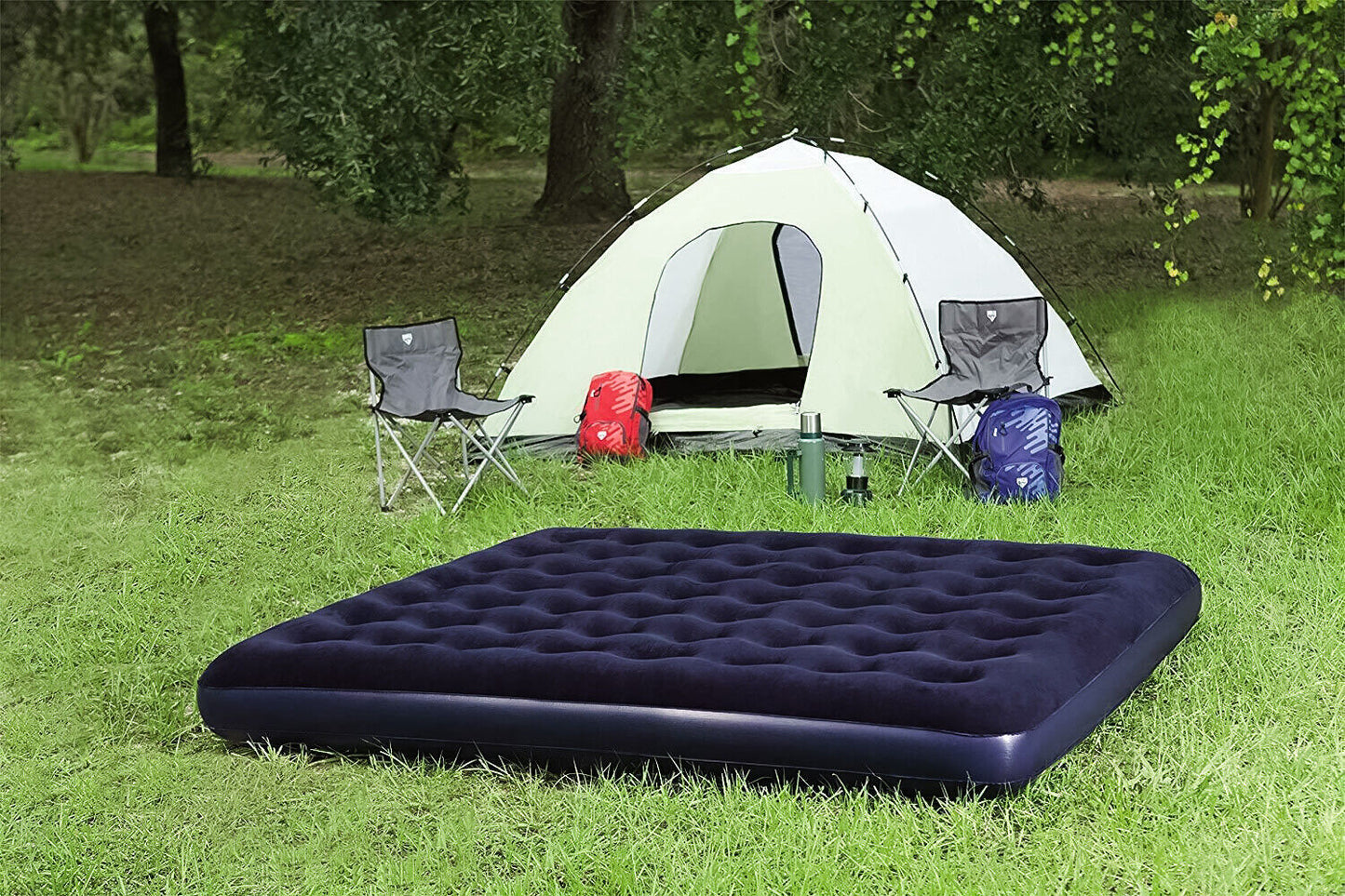 Queen Flocked Blow up Inflatable Airbed Camping Mattress 1.91m x 1.37m x 22cm