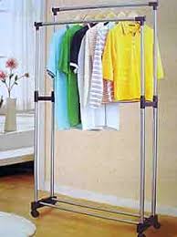 Stainless Steel Double-Pole Clothes Hanger/Rack, Rolling Bar Rail Rack, Adjustable Premium Double-Pole Clothes Hanger
