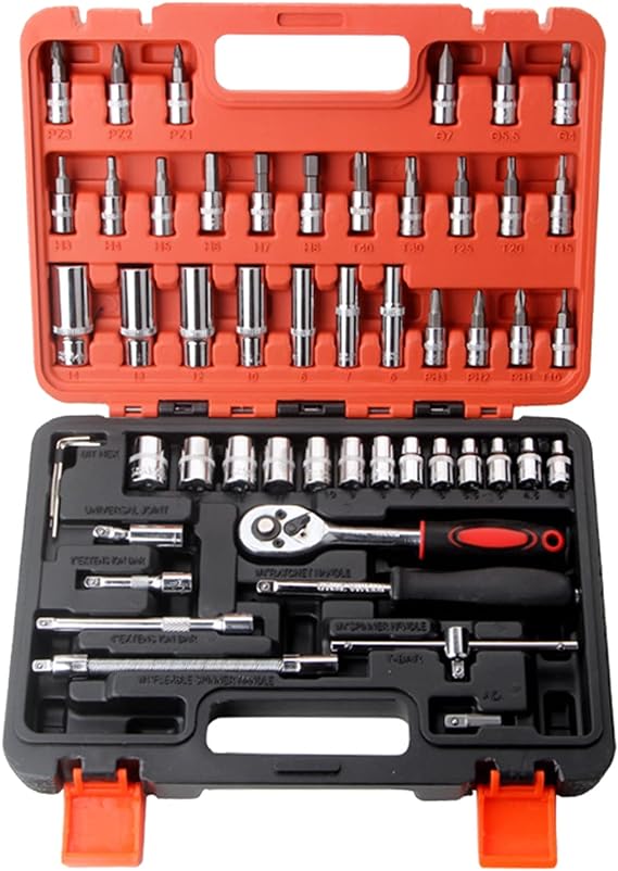 53pcs Ratchet Wrench & Socket Tools Set 1/4-inch Drive Screwdriver ing Kit Combination Socket Wrench Drive Socket Set with Storage Case for Home Car Automobile Bike Mechanic Projects