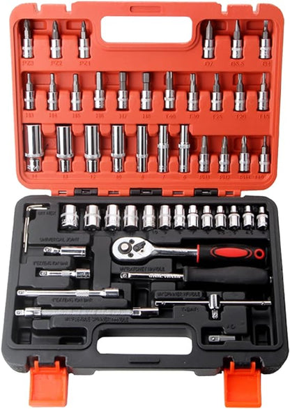 53pcs Ratchet Wrench & Socket Tools Set 1/4-inch Drive Screwdriver ing Kit Combination Socket Wrench Drive Socket Set with Storage Case for Home Car Automobile Bike Mechanic Projects