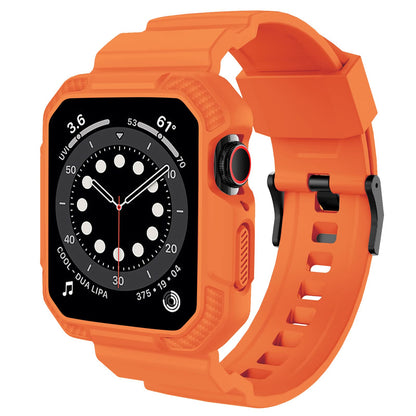 Compatible with Apple Watch Band 45mm 44mm 42mm with Case, Shockproof Rugged Band Strap for iWatch SE2 with Bumper Case Cover Men Women, Orange
