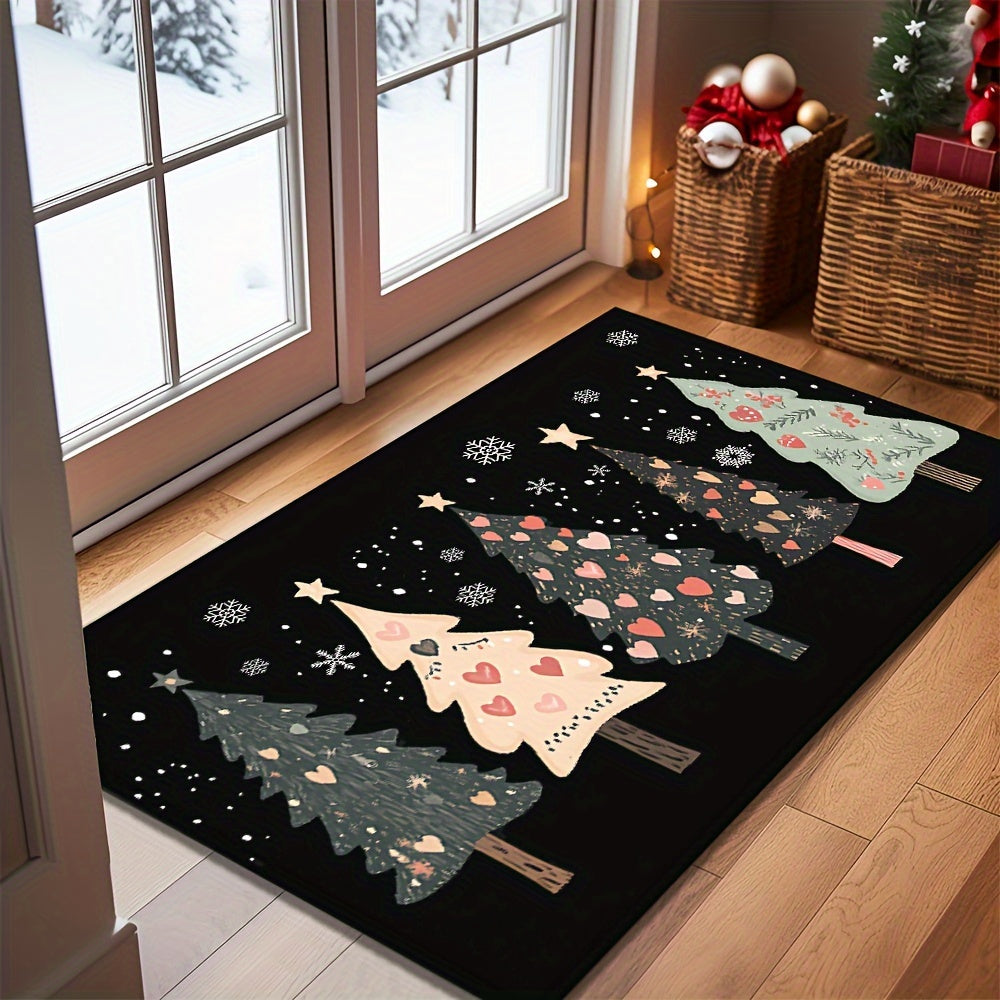 1Pc Festive Christmas Tree Door Mat Machine Washable Soft