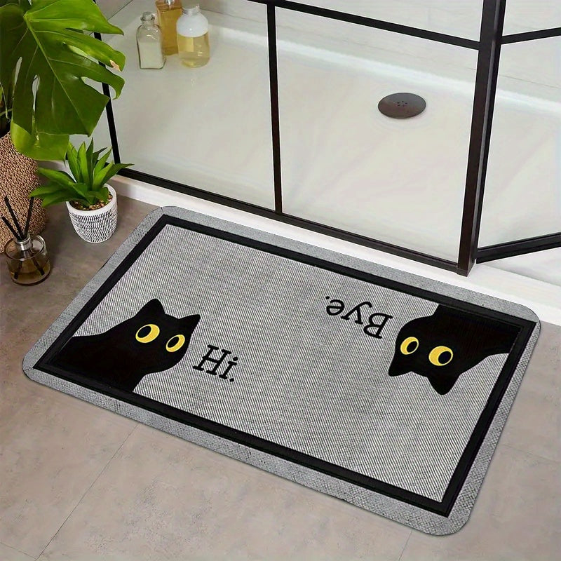Cute Black Cat Doormat With "B&K Hi" Design