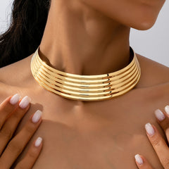 Women's Large Wide Hoop Choker Necklace   Thick Golden Toned ( Metal) Statement Jewelry  Minimalist Layering Necklace for Daily Wear & Parties  Year Round Versatile Oversized Hoop Ring like Collar Accessory  Jewlery  Christmas Brooches For Women  Layered